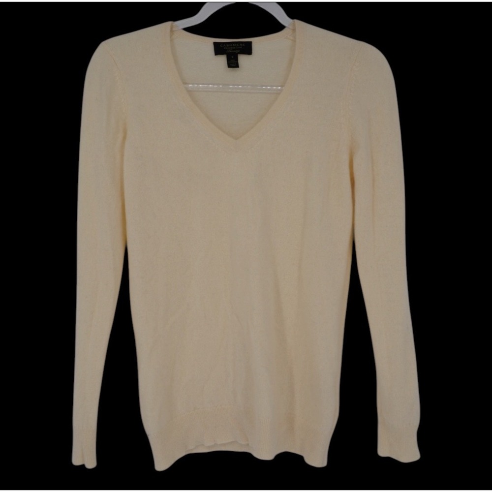 Charter Club Luxury 100%‎ Cashmere Sweater Womens Small Cream V-Neck Long Sleeve